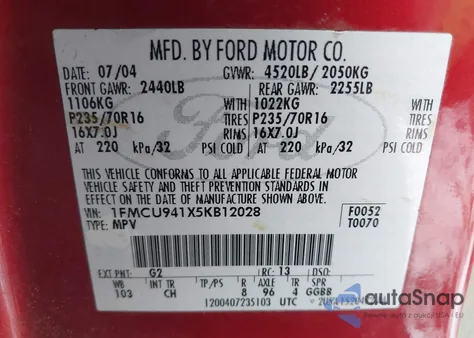 2005 Ford Escape Limited z USA, uszkodzony, nr VIN 1FMCU941X5KB12028